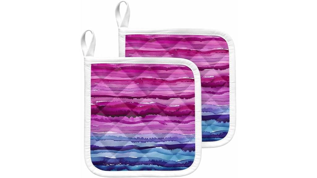blue pink pot holders pair