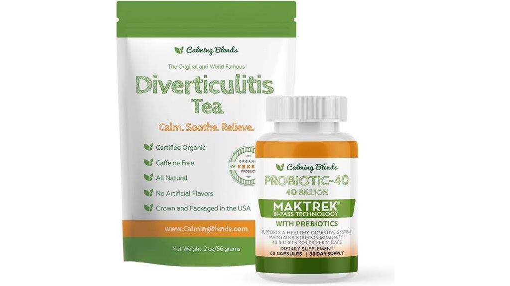 digestive tea and probiotic capsules