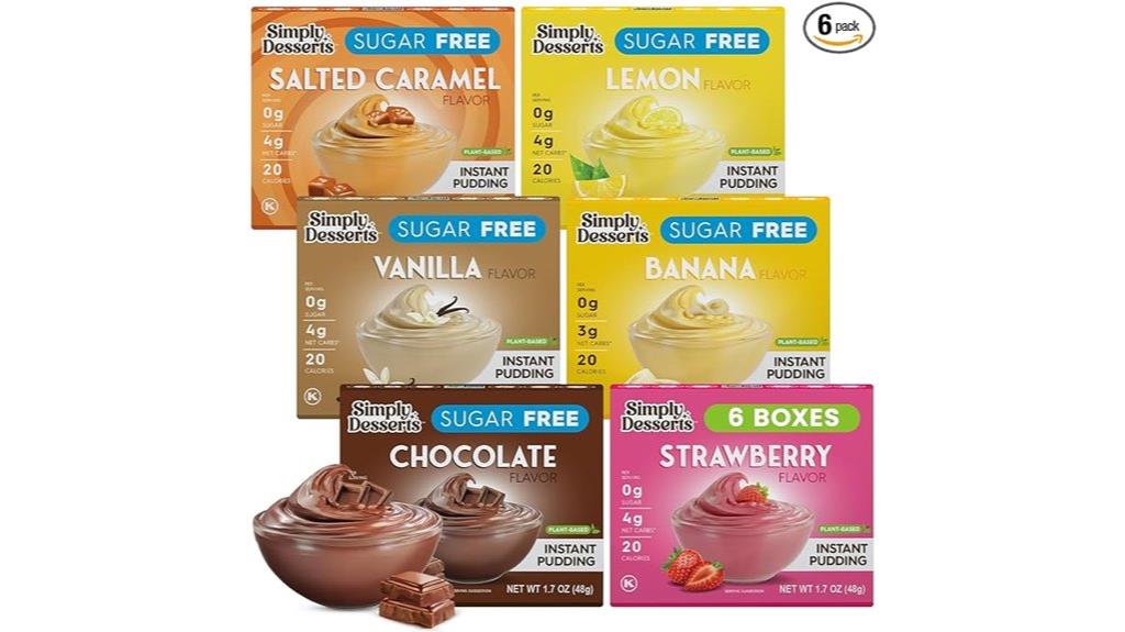 strawberry chocolate vanilla banana sugar free instant pudding variety six pack dessert delights